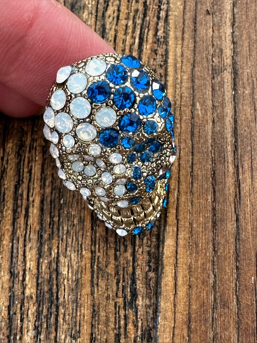 Blue and White Crystal Skull Cocktail Ring - Women Jewelry